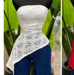 Elegant White Lace Strapless Top